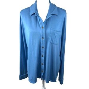 Bleusalt Button Up Shirt Womens Sz 6 Small Blue Soft Pocket Cabincore Cozy Modal